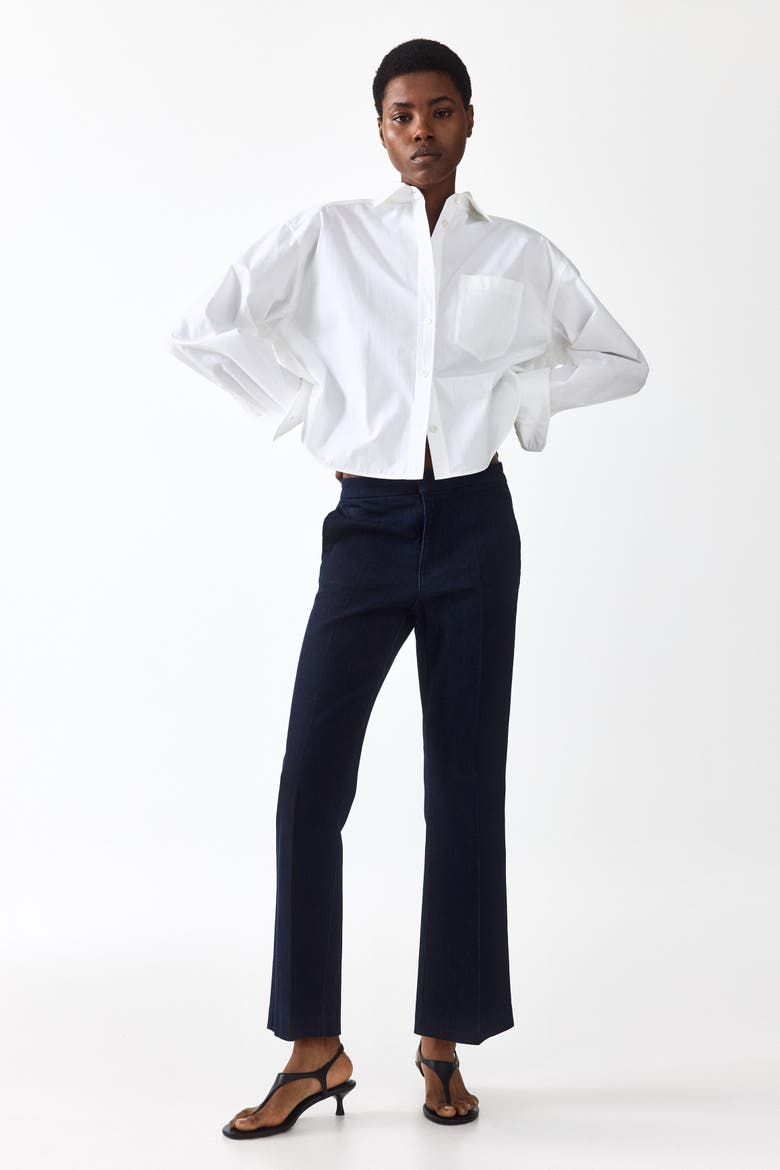 Flared High Waist Ankle Jeans, Alternate, color, Dark denim blue