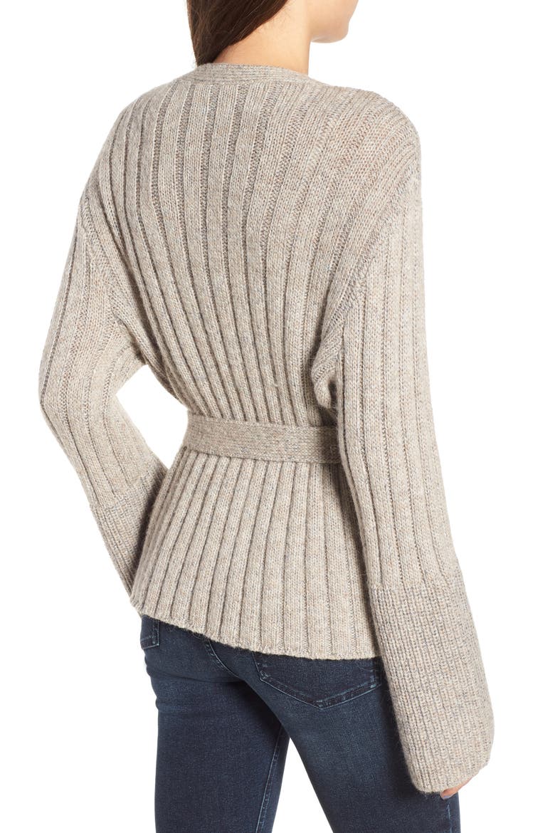 Cozy Ribbed Tie Cardigan, Alternate, color, GREY PEBBLE