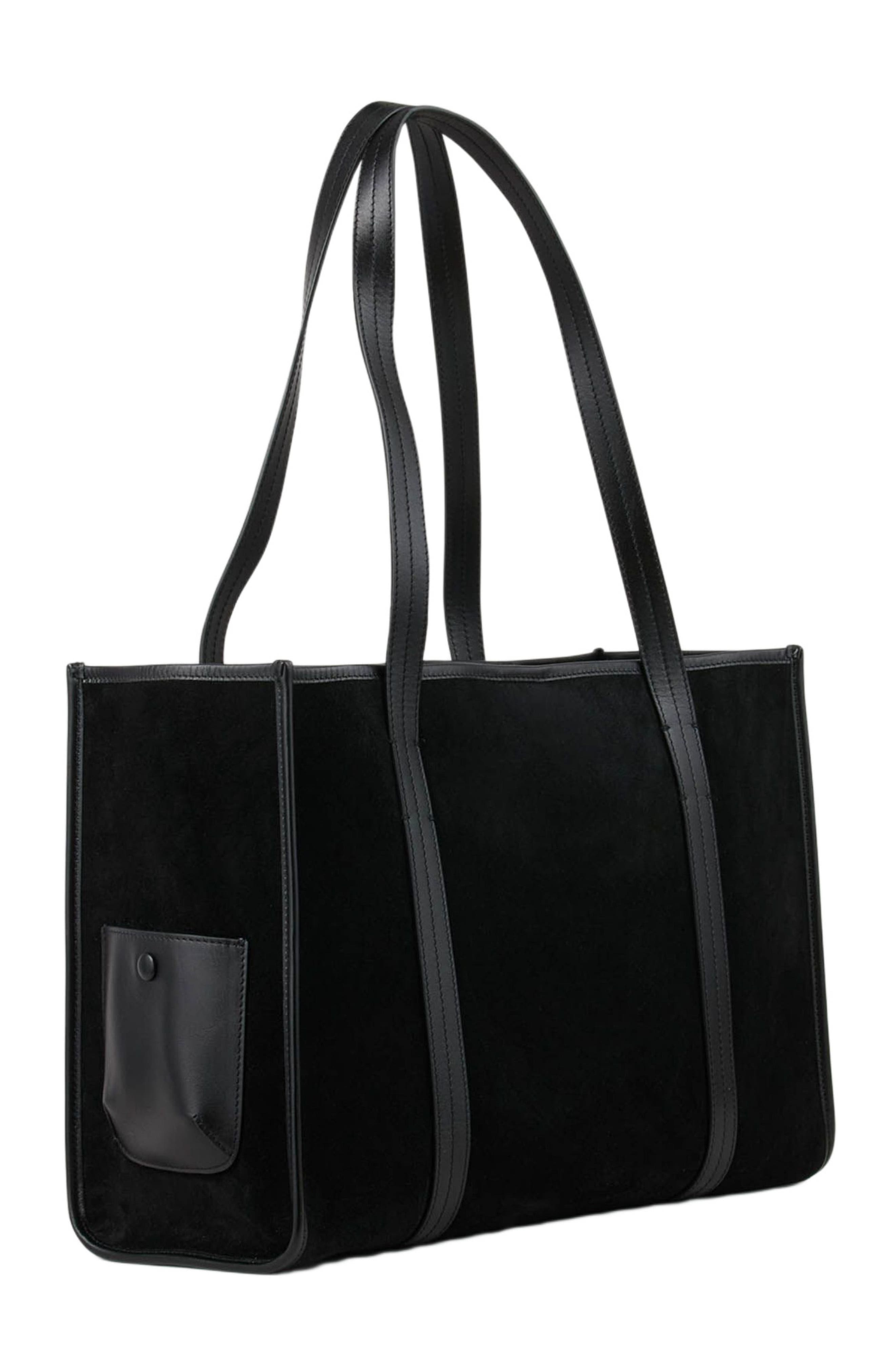 SANDRO Soft suede shopping bag, Alternate, color, Black