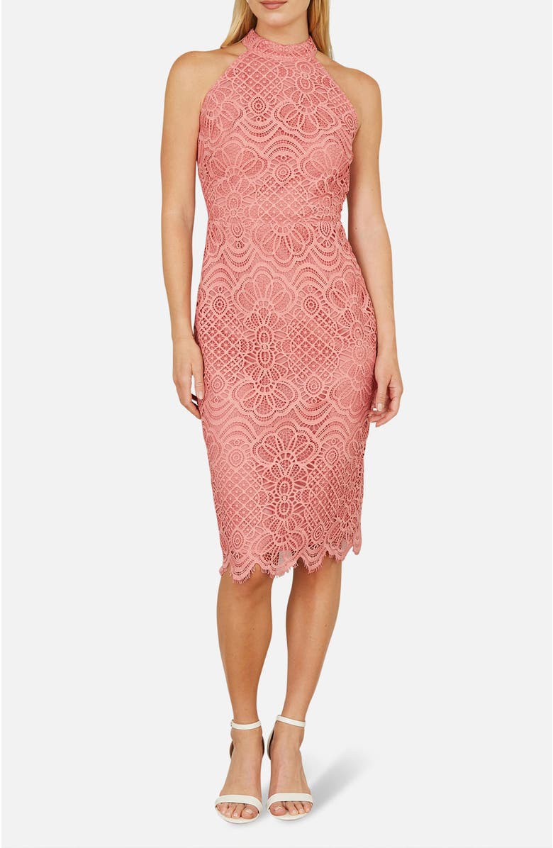 Yumi Lace Halter Neck Dress, Alternate, color, Pink