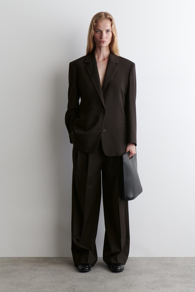 Relaxed Twill Wide-Leg Pants, Main, color, DARK BROWN