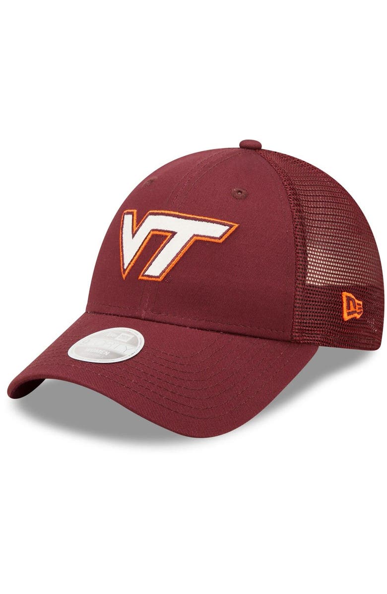 New Era Women's New Era Maroon Virginia Tech Hokies 9FORTY Logo Spark Trucker Snapback Hat, Main, color, 