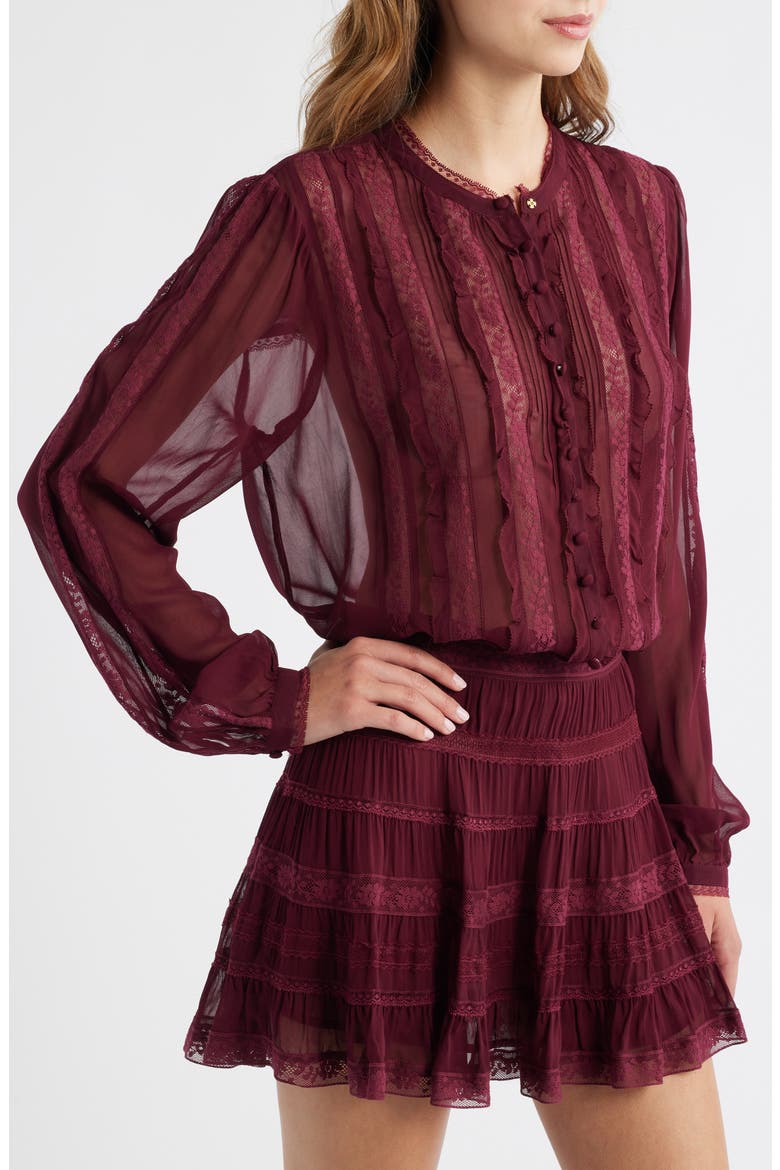 Alvynne Lace & Ruffle Detail Button-Up Shirt, Alternate, color, OXBLOOD