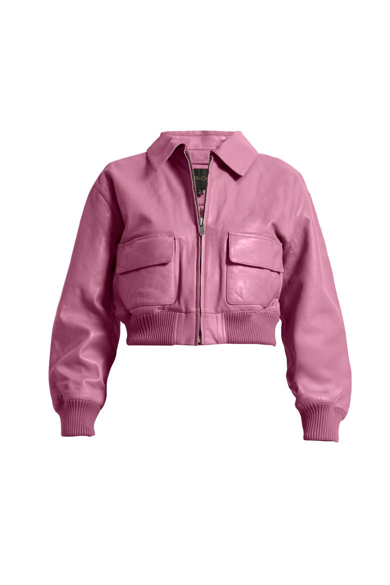 Florence Upcycled Leather Bomber Jacket, Alternate, color, MAUVE