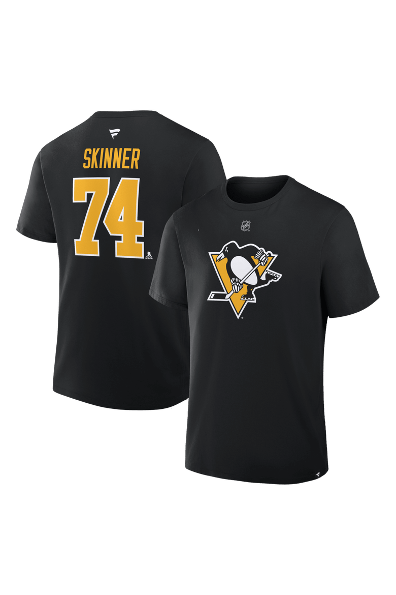 Men's Fanatics Stuart Skinner Black Pittsburgh Penguins Authentic Stack Name & Number T-Shirt, Main, color, Black