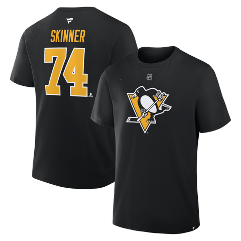 Men's Fanatics Stuart Skinner Black Pittsburgh Penguins Authentic Stack Name & Number T-Shirt