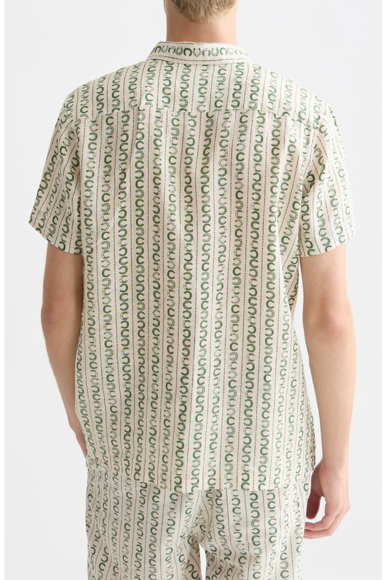 Horseshoe Print Short Sleeve Linen Button-Up Shirt, Alternate, color, HORSESHOE STRIPE EGG