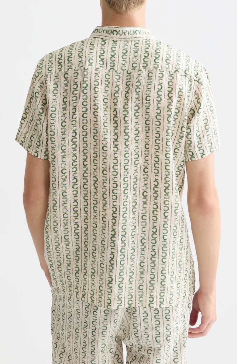 Scotch & Soda Horseshoe Pringt Short Sleeve Linen Button-Up Shirt, Alternate, color, Horseshoe Stripe Egg