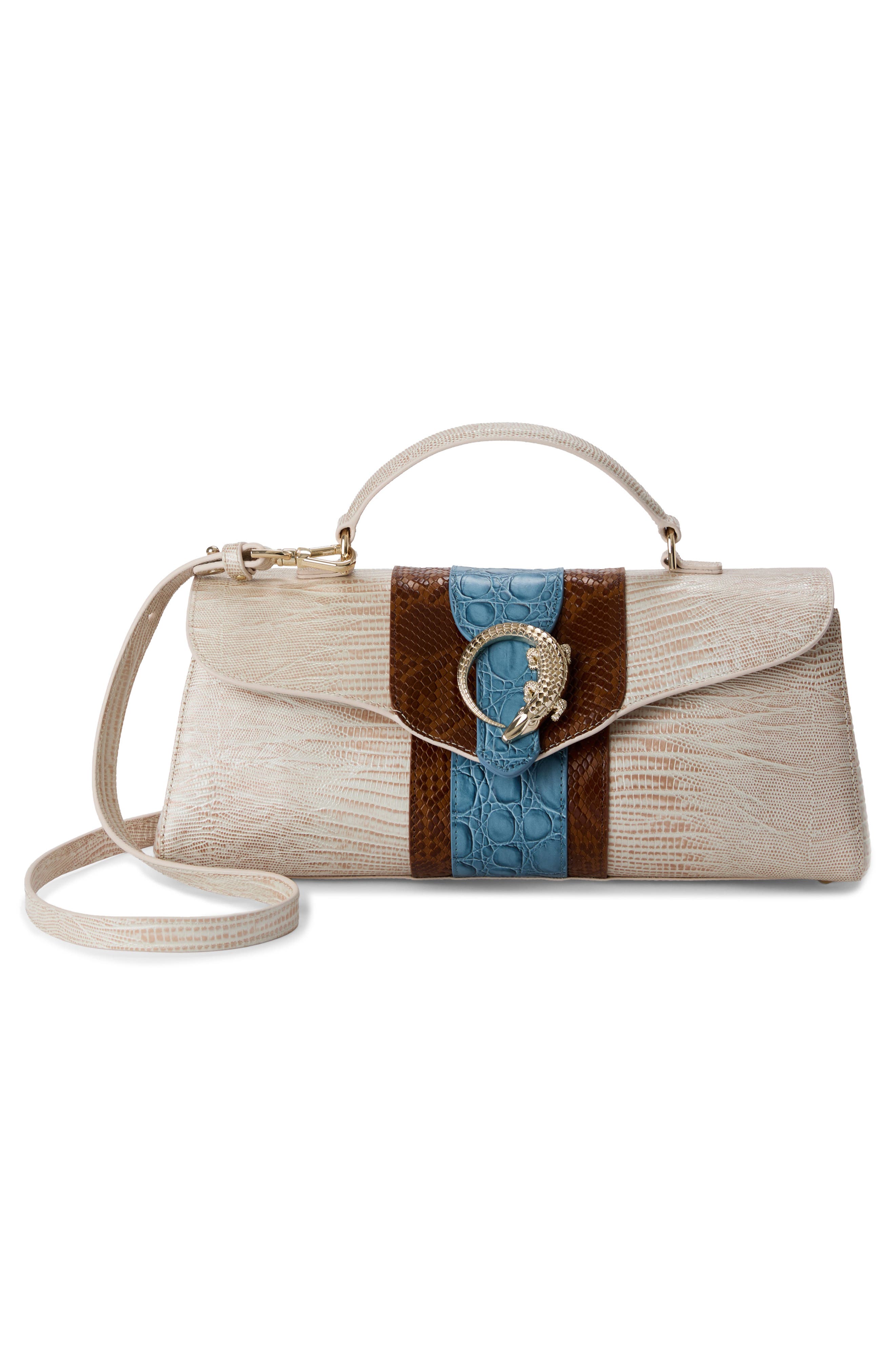 Brahmin Dayan Embossed Leather Shoulder Bag, Alternate, color, Blue