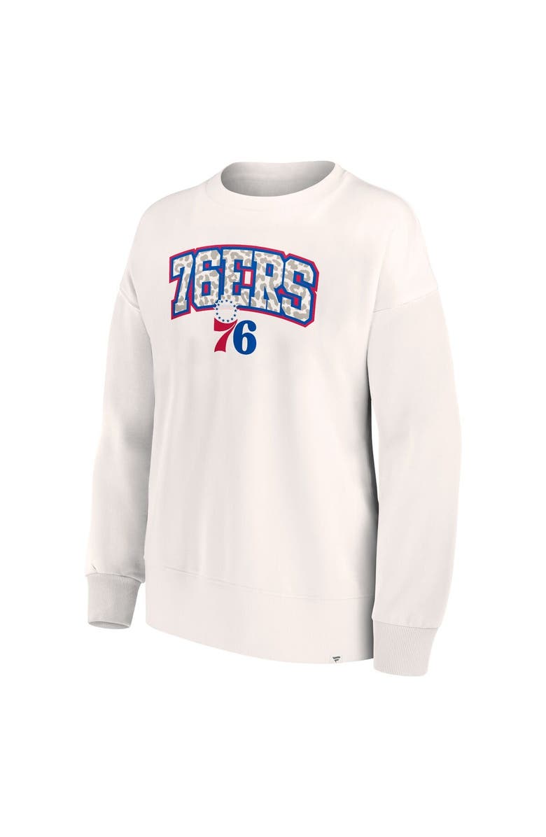 FANATICS Women's Fanatics White Philadelphia 76ers Tonal Leopard Pullover Sweatshirt, Alternate, color, White