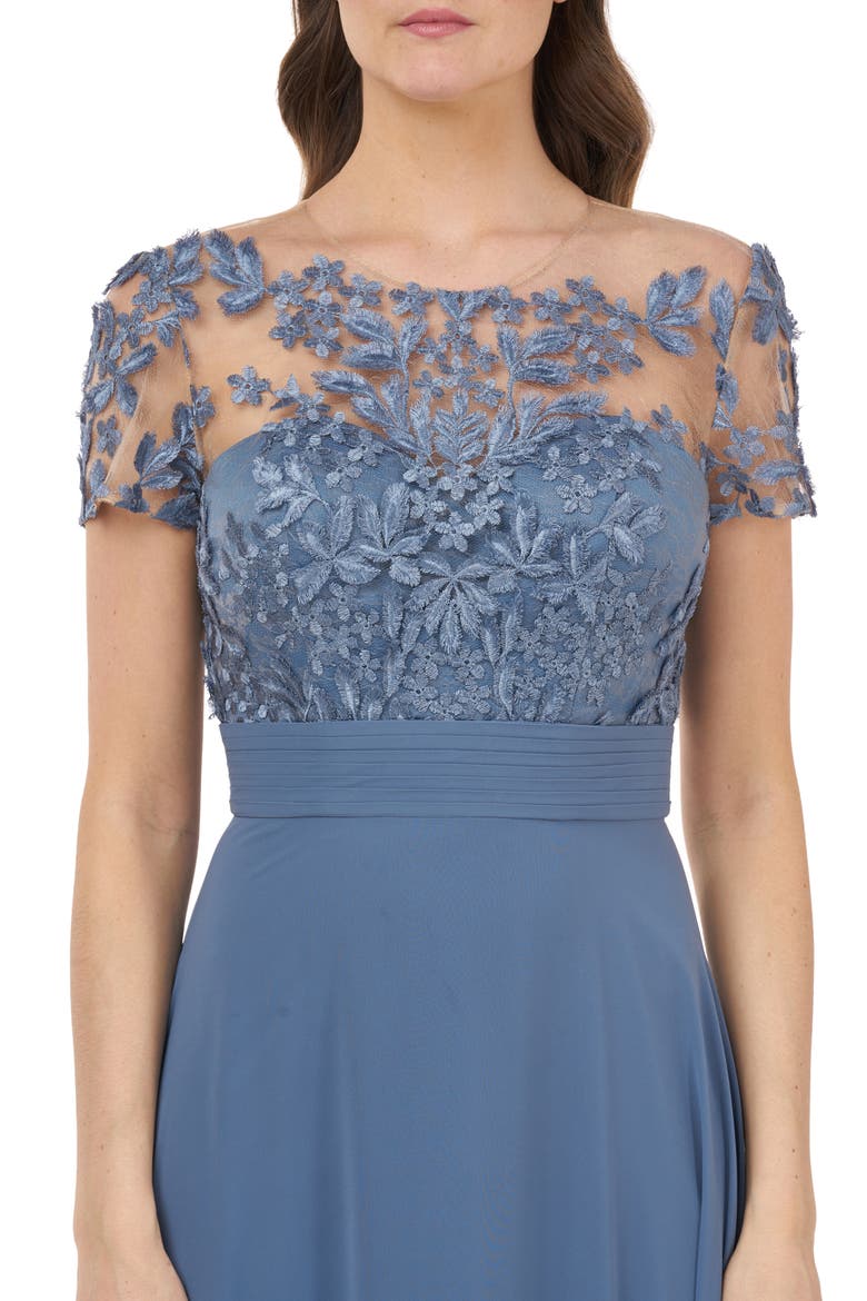 Embroidered A-Line Gown, Alternate, color, MINERAL BLUE