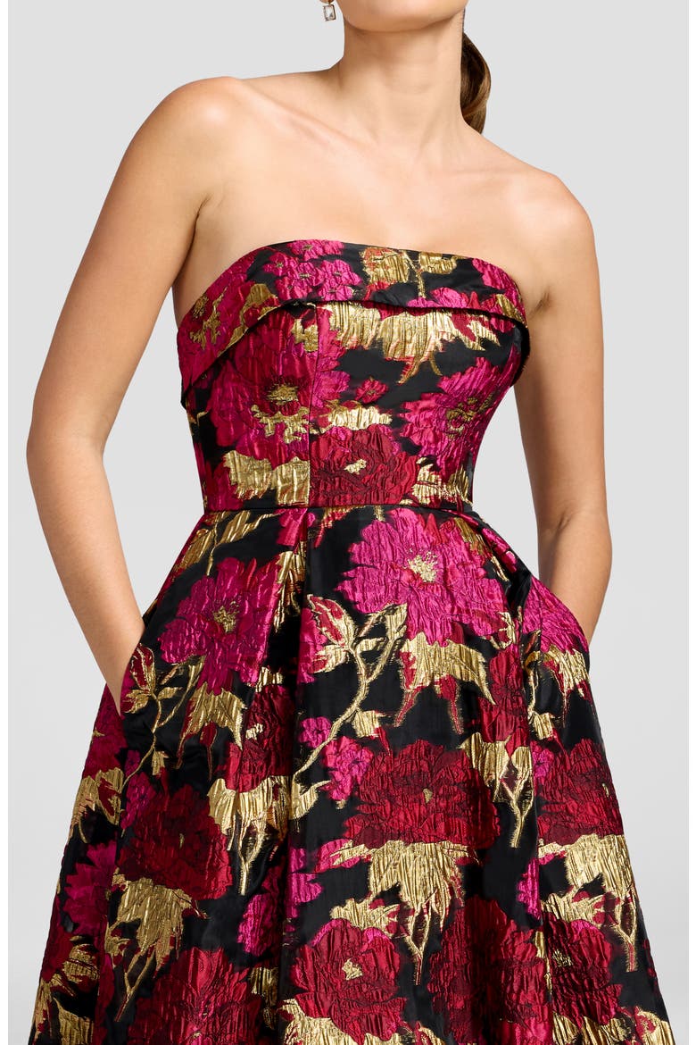 Mika Strapless Metallic Brocade Cocktail Dress, Alternate, color, FUCHSIA MULTI