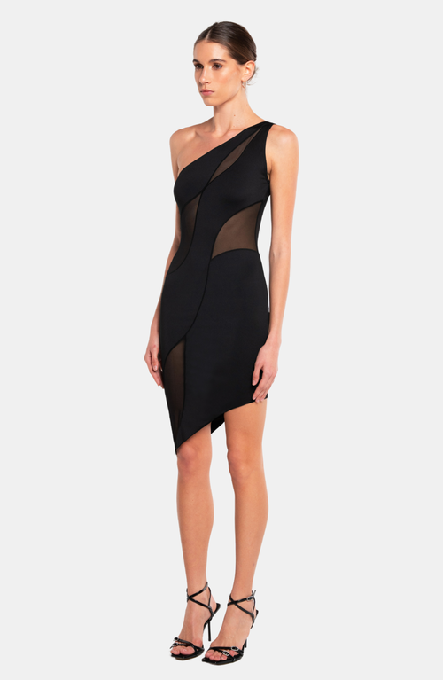 Ow Collection Women's Curve Asymmetric Mesh Mini Dress - Black