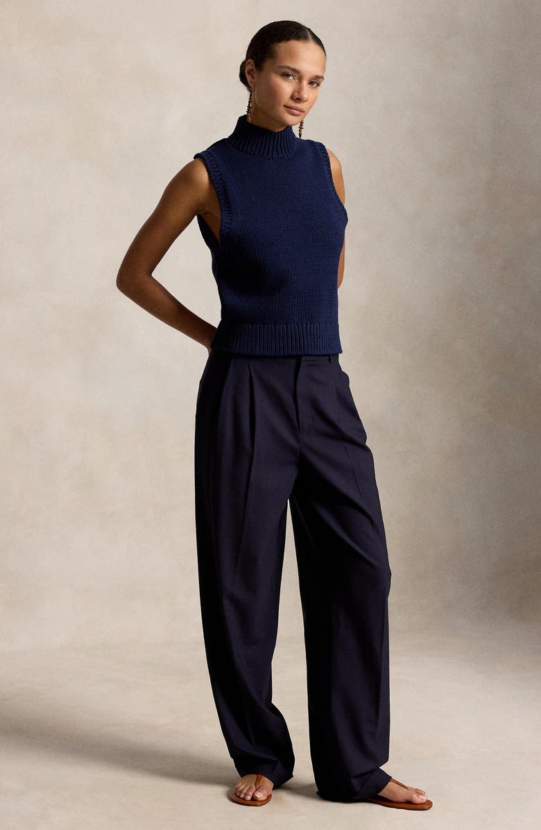 Polo Ralph Lauren Sleeveless Cotton Blend Turtleneck Sweater, Alternate, color, Cruise Navy
