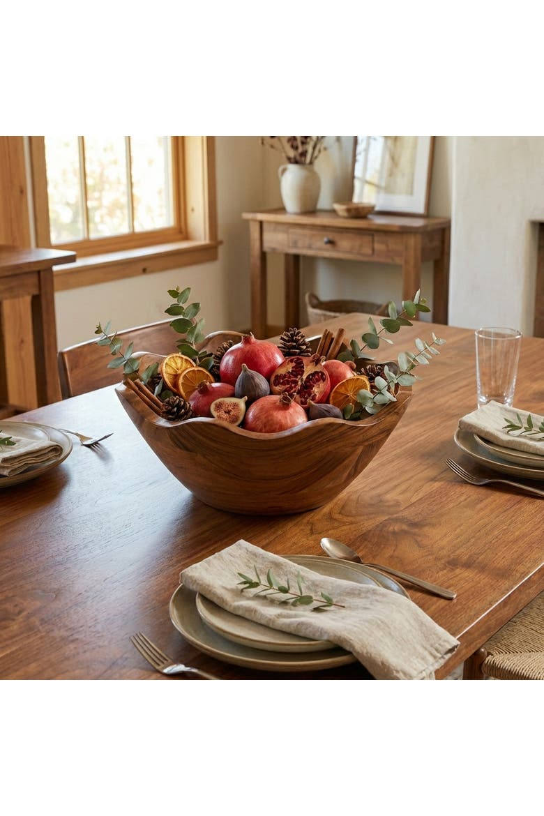 Acacia Wood Scallop Bowl, Alternate, color, Natural - Small