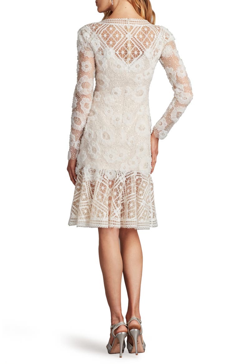 Rhinestone Embroidered Long Sleeve Cocktail Dress, Alternate, color, IVORY/ PETAL