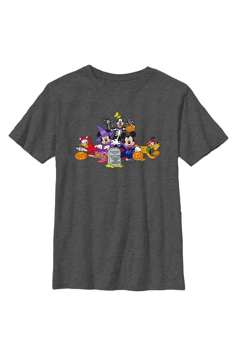 Boy's Mickey & Friends Halloween Group Shot T-Shirt, Main, color, Charcoal Heather