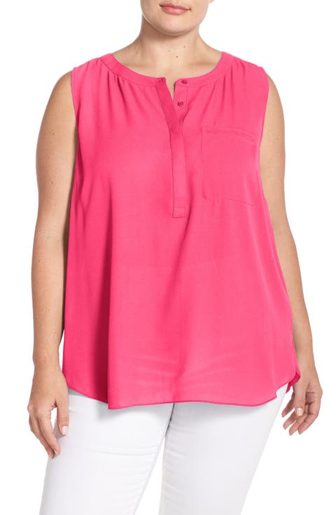 Print Pleat Back Sleeveless Top (Plus Size)