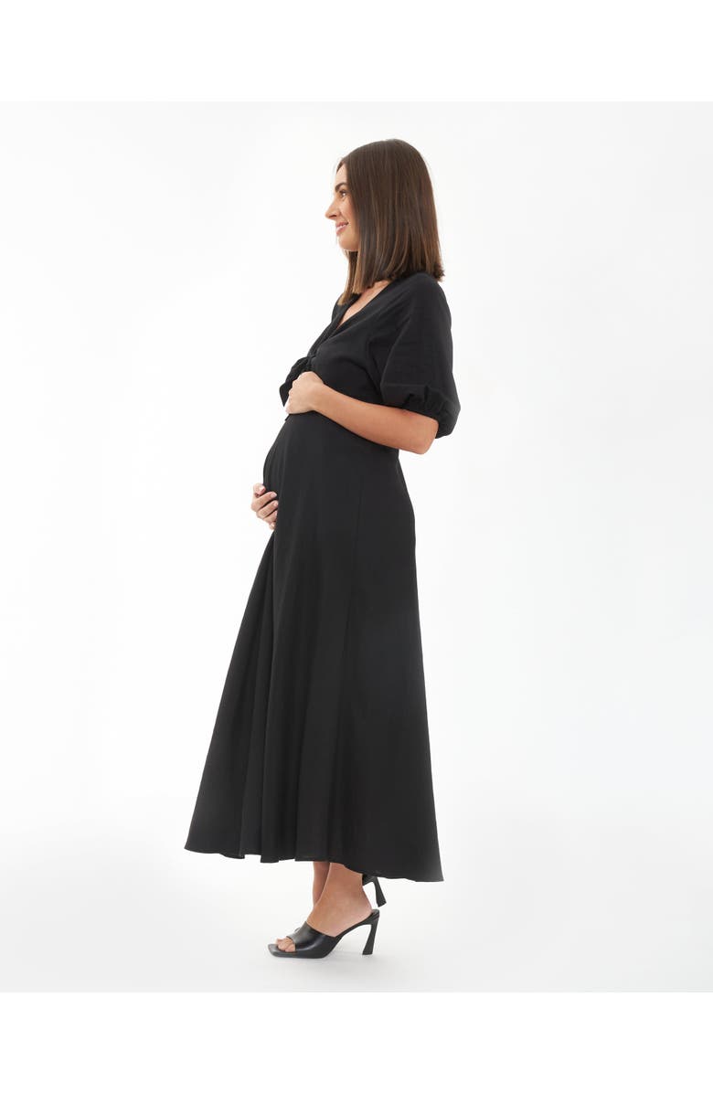 Ripe Maternity Camille Tie Front Linen Dress, Alternate, color, Black