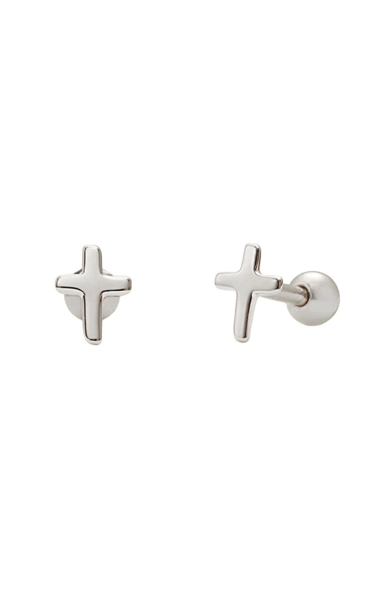 MADE BY MARY Cross Stud Earrings, Main, color, Silver