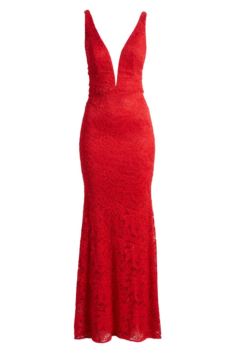 Illusion Inset Lace Gown, Alternate, color, RED