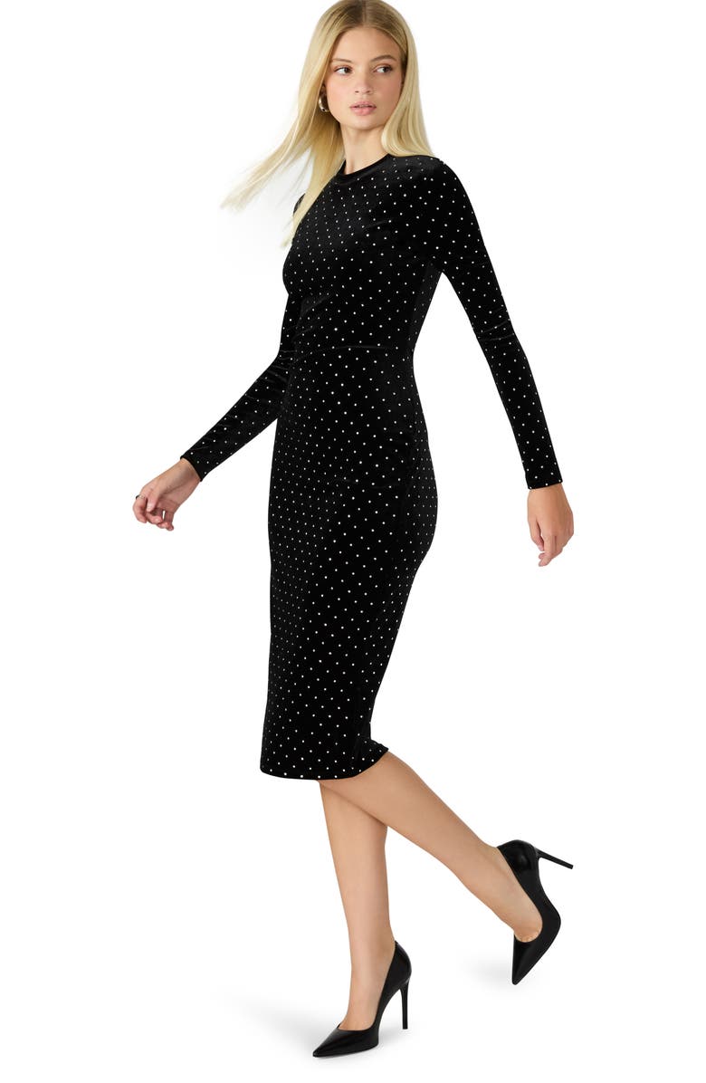 Steve Madden Hailee Diamante Long Sleeve Velvet Dress, Alternate, color, Black