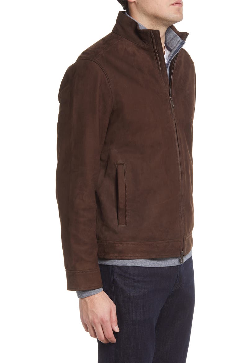 Men's Nubuck Leather Bomber Jacket, Alternate, color, CHOCOLATE