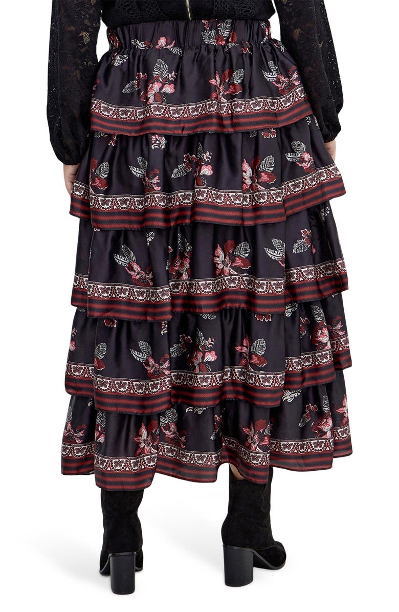 City Chic Drama Floral Ruffle Tiered Maxi Skirt, Alternate, color, Floral