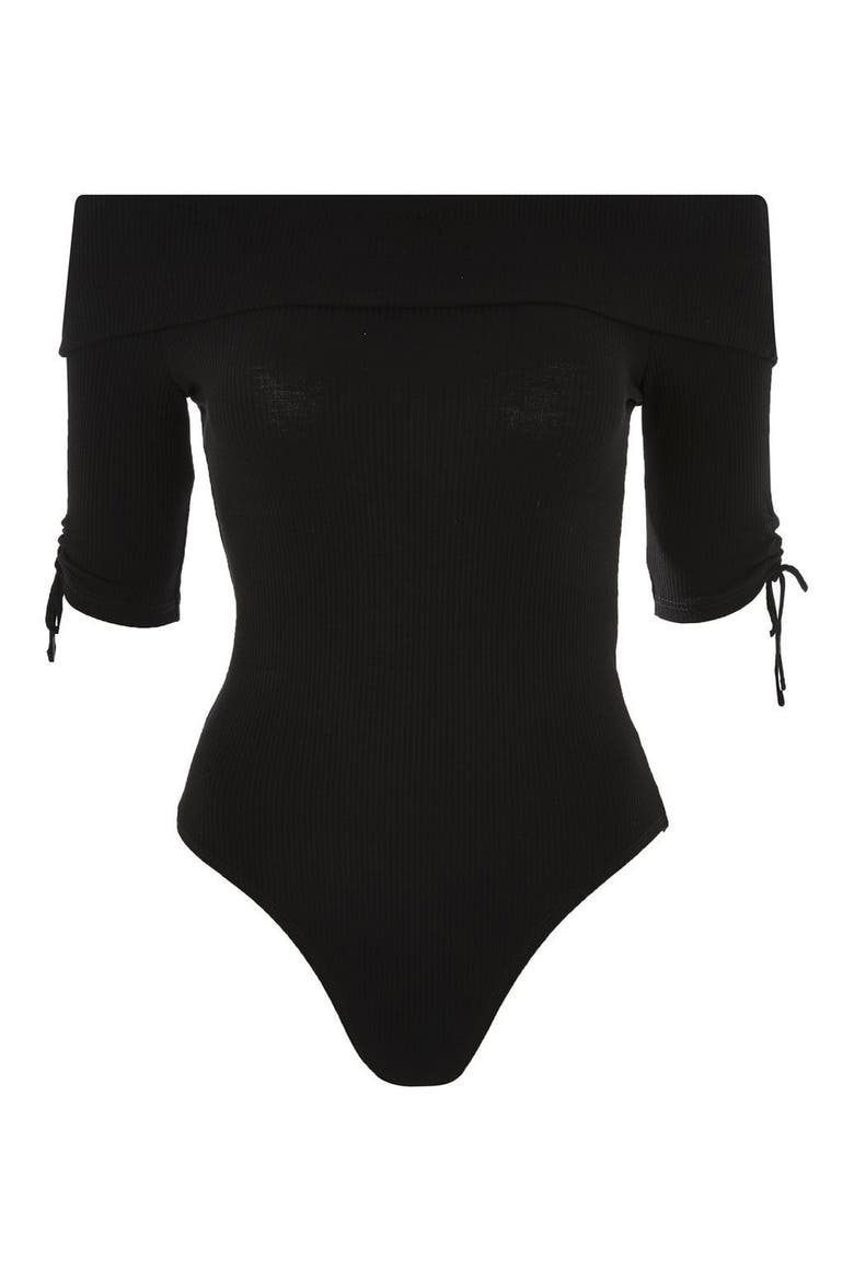 Bardot Tie Detail Bodysuit, Alternate, color, BLACK