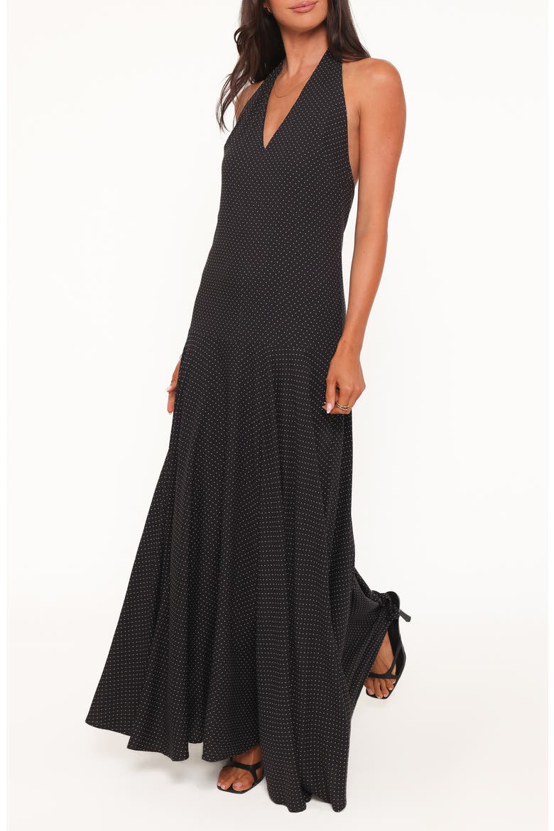 Natalie Print Halter Maxi Dress, Alternate, color, BLACK POLKA DOT
