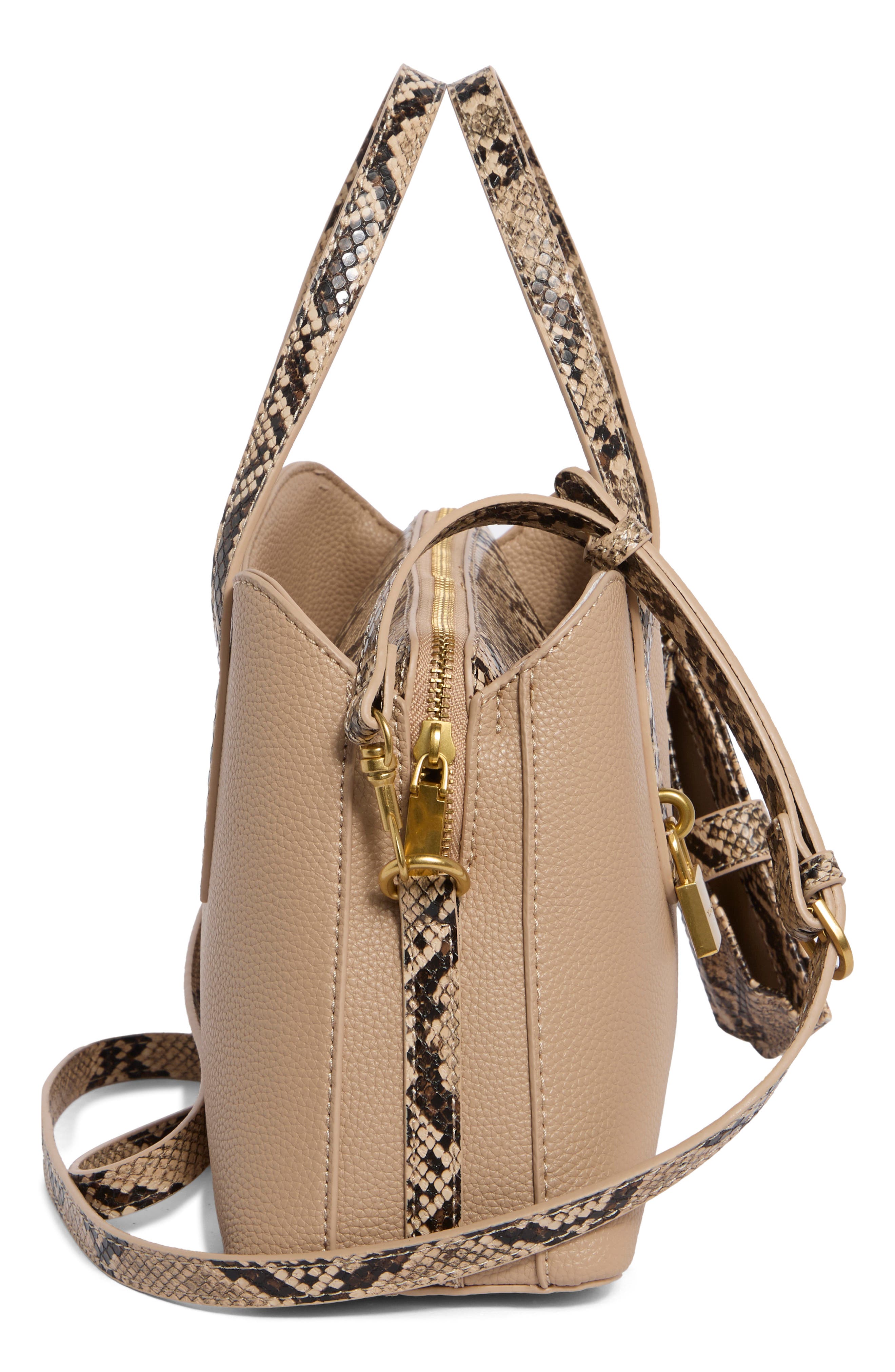 Gemma Faux Leather Satchel, Alternate, color, ALMOND