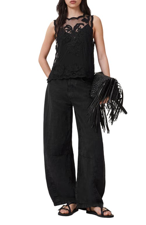 Allsaints Womens Black Rye Regular-fit Embroidered Sleeveless Woven Top In Black