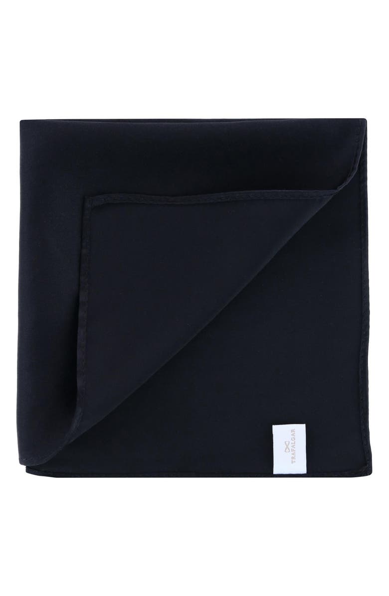 Trafalgar Sutton Solid Silk Pocket Square, Main, color, Black