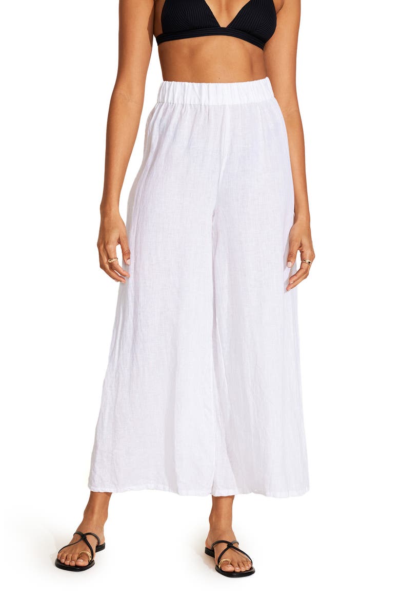 Tallows Wide Leg Linen Cover-Up Pants, Main, color, WHITE