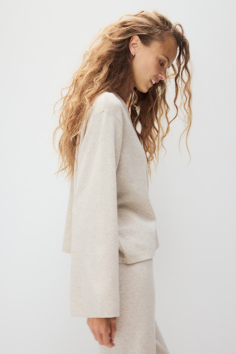 Fine-knit cardigan, Alternate, color, Light beige melange