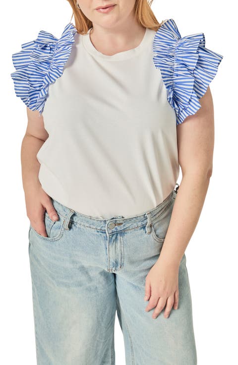 Mixed Media Ruffle Detail T-Shirt