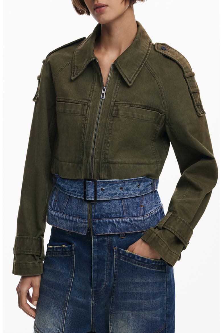 Mixed Media Jacket, Main, color, KHAKI GREEN/ BLUE