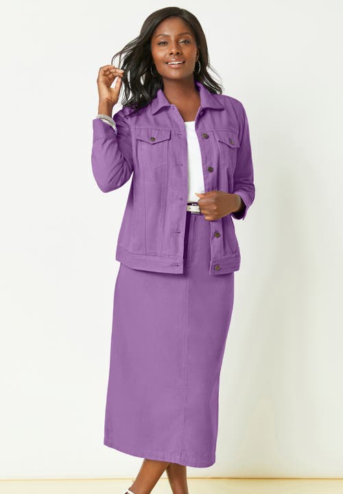 Jessica London True Fit Stretch Denim Midi Skirt In Blue