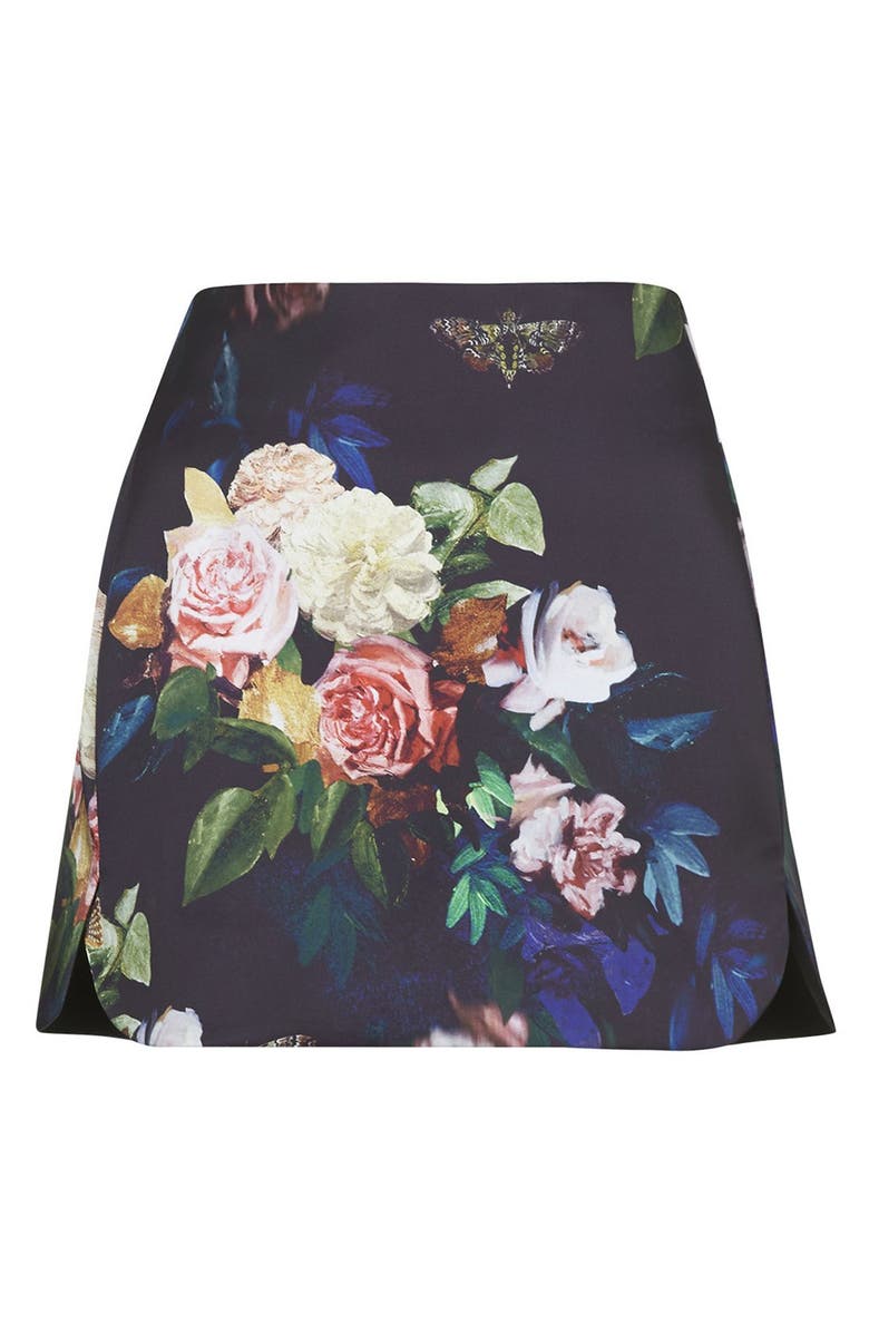 Topshop Rose Print Pelmet Miniskirt, Alternate, color,