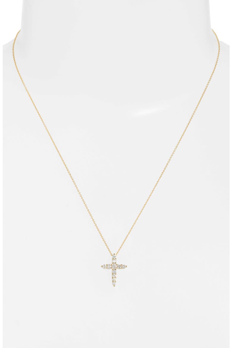 Tiny Treasures Diamond Cross Pendant Necklace, Alternate, color, YELLOW GOLD