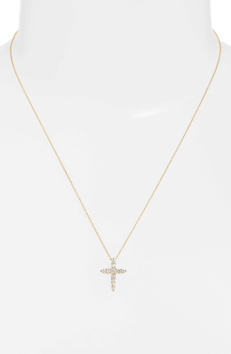 Roberto Coin Tiny Treasures Diamond Cross Pendant Necklace, Alternate, color,