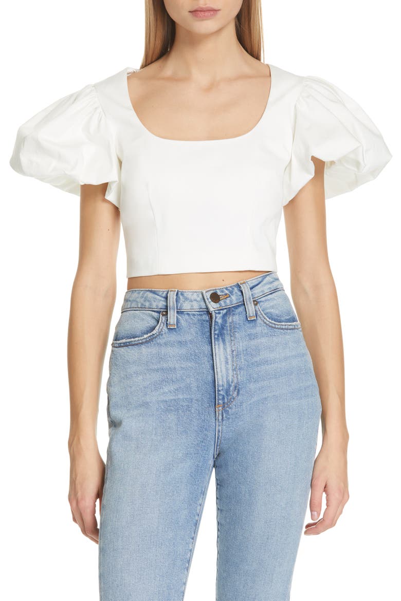 Jacey Stretch Organic Cotton Crop Top, Main, color, WHITE