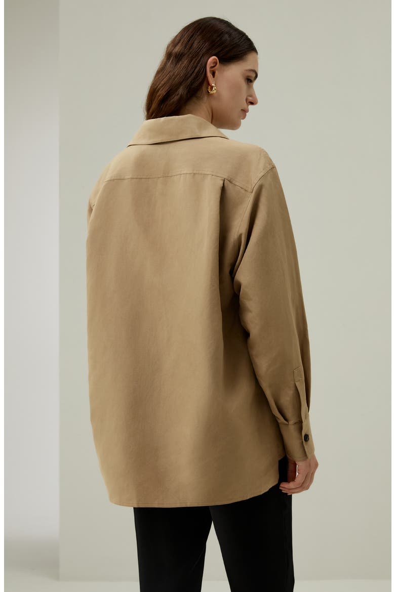 Women's Oversized Silk-Linen Blend Shirt, Alternate, color, Oak