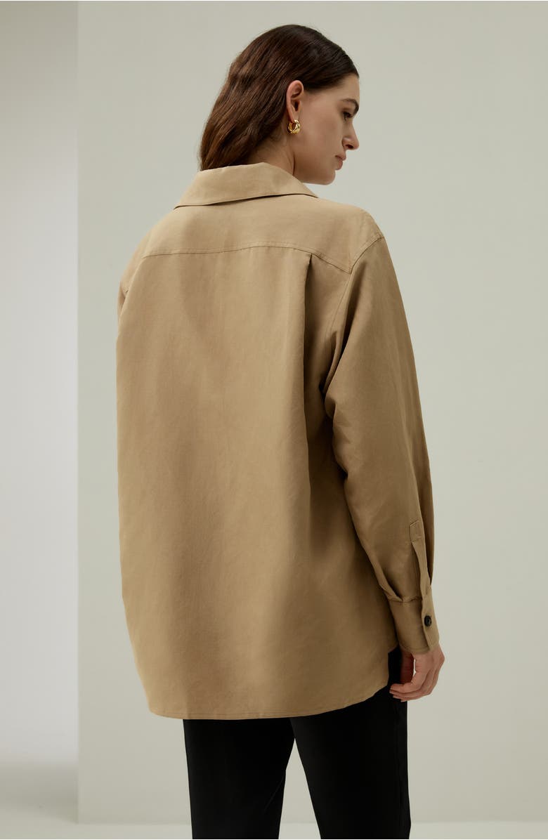 Lilysilk Women's Oversized Silk-Linen Blend Shirt, Alternate, color, Oak