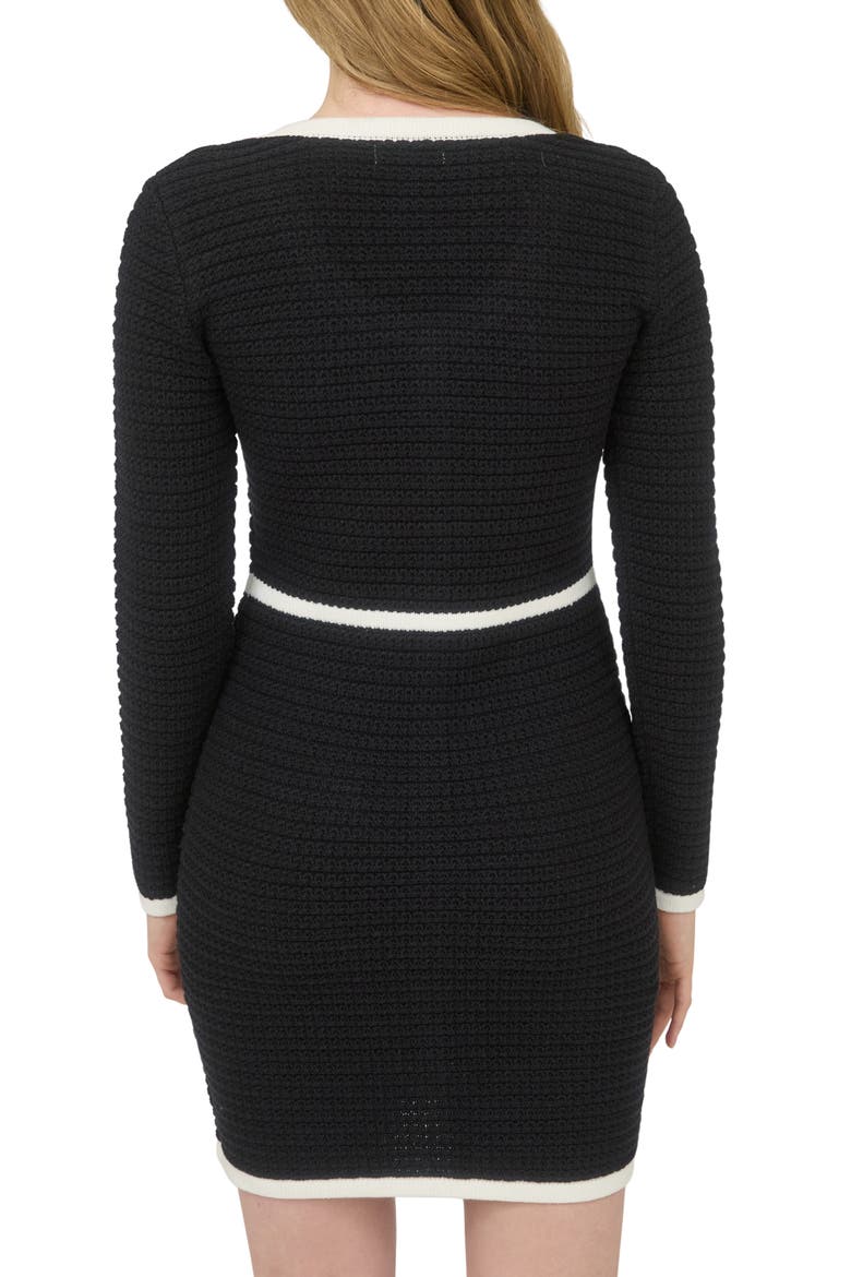 Bow Long Sleeve Sweater Dress, Alternate, color, BLACK