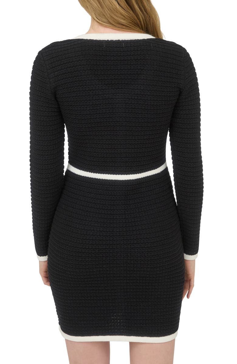 AUGUST SKY Bow Long Sleeve Sweater Dress, Alternate, color, Black