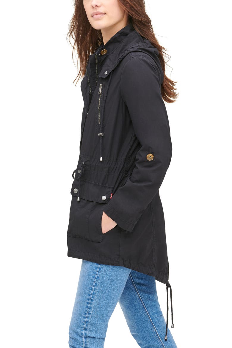 Levi's® Parachute Hooded Cotton Utility Jacket, Alternate, color, BLACK