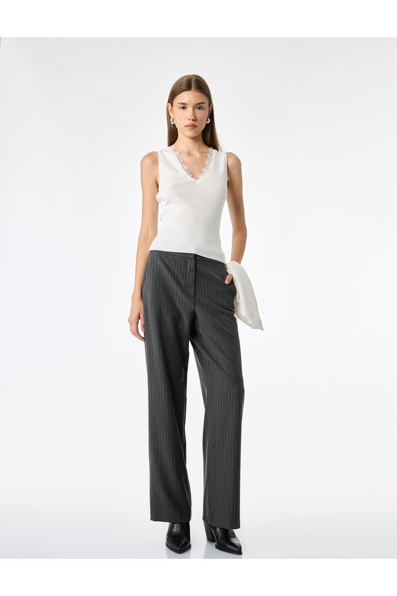 Pinstriped Wide Leg Trousers With Pockets, Main, color, Gray Striped