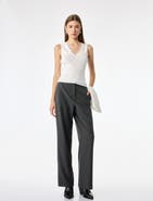 Koton Pinstriped Wide Leg Trousers With Pockets