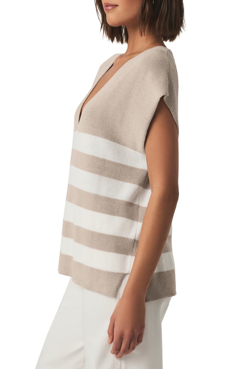Splendid Octavia Stripe V-Neck Short Sleeve Sweater, Alternate, color, Fawn Block Strp